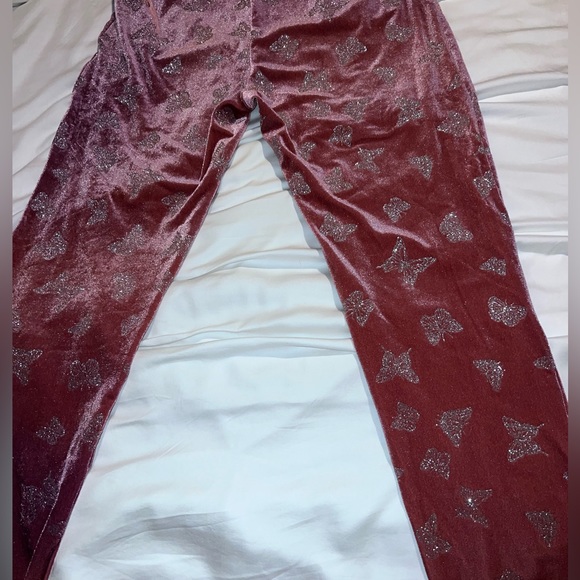 🦋 Delia’s y2k Carmin velvet glitter butterfly track pant leggings 2000s Barbie - Picture 12 of 13